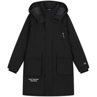 Champion冠军长款羽绒服女冬季情侣保暖连帽拉链派克服休闲外套男