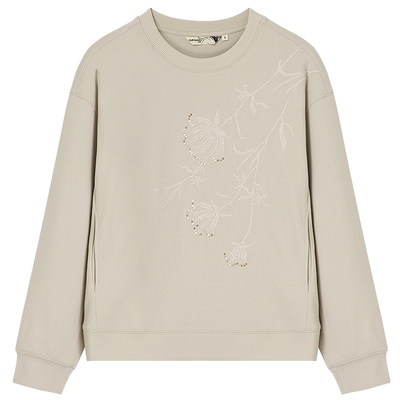 布景卫衣女春季新品简约文艺绣花设计感圆领宽松套头上衣外套0924