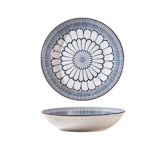 日式炒菜盘子釉下彩陶瓷7英寸饭盘菜盘家用复古盘子深盘餐盘圆盘