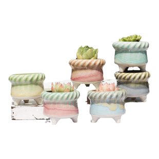 包邮冰裂多肉花盆彩虹色迷你拇指盆可爱控型白瓷渐变简约粗陶小盆