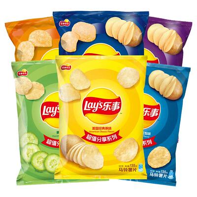乐事薯片大包超大包装135g原味多口味巨型整箱休闲零食品批发