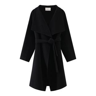 readme简约羊毛双面呢女中长款廓形腰带两穿大衣D30901399