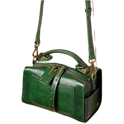 2025女包通勤日韩复古植鞣牛皮手提枕头小包女士单肩包斜挎女