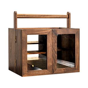 容山堂黑胡桃木茶具收纳柜桌面实木防尘台面杯架博古架摆件展示柜