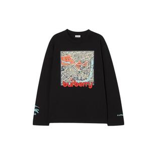 【新款】BURBERRY男装 伦敦地图印花长袖棉质 T 恤衫 81346691
