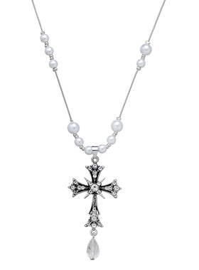 白色珍珠十字架项链女日韩