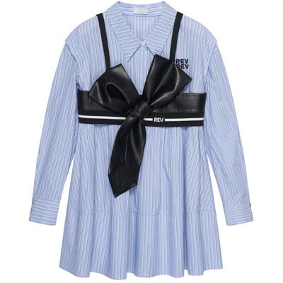 REVAN芮范设计师款甜酷蝴蝶结条纹连衣