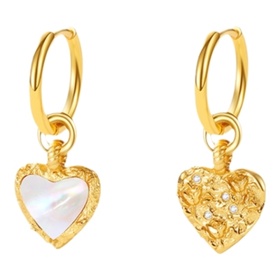 玫瑰微浮雕爱心耳环黑玛瑙