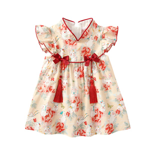 女宝宝连衣裙婴儿周岁礼服红色公主裙满月百天女孩抓周宴汉服裙子