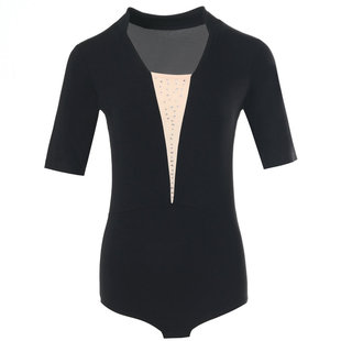 形体服套装加暗扣高端导师训练服模特走秀T台形体服喇叭裤V领烫钻