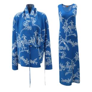 澄渔高定【鳞珑蓝翡】极暖浣熊绒新中式青花釉连衣裙针织外套套装