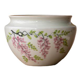 草木灰手绘紫藤花茶渣桶建水茶洗陶瓷水盂水缸功夫茶具配件废水桶