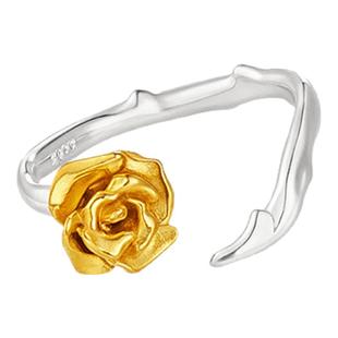 Rainy and Cloudy邱园｜玫瑰之名开口戒指 玫瑰指环 金色玫瑰戒指