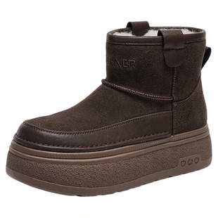 千百度厚底短筒雪地靴女冬季2025新款加绒保暖短靴皮毛一体棉鞋女