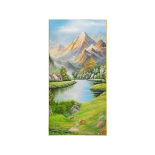 聚宝盆入户玄关装饰画山水画正对门走廊过道挂画手绘油画新款壁画