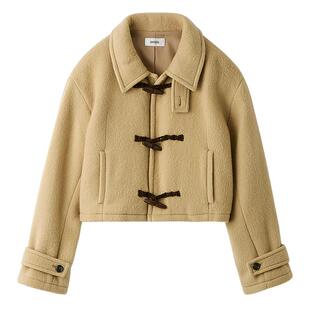 SNIDEL秋冬款百搭翻领牛角扣短款毛呢大衣外套SWFC245012