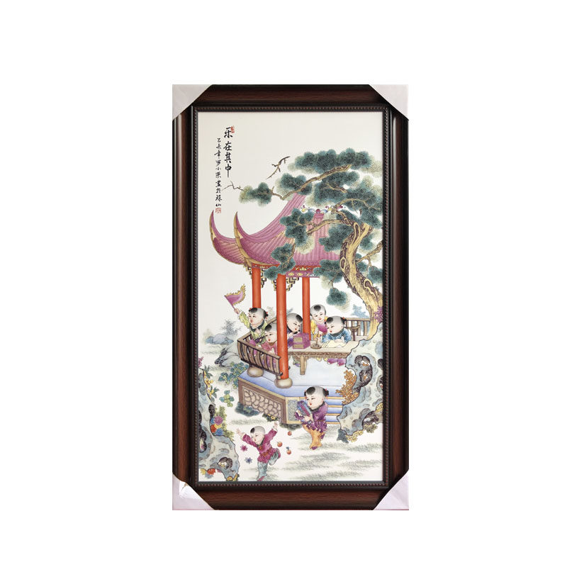 客厅中堂风玄关摆件瓷板画