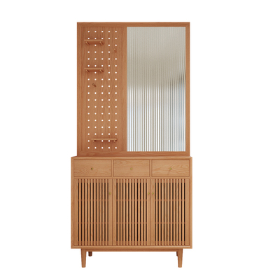 实木玻璃屏风+储物玄关柜