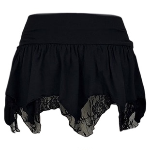 Asymmetrical lace skirt女士纯色蕾丝不规则双层低腰超短半身裙