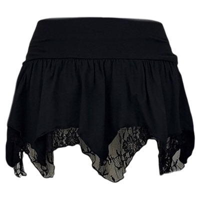 双层蕾丝不规则低腰短裙