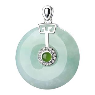 天然翡翠玉石吊坠项链女纯银镶玉平安扣葫芦高档和田玉石单独坠子
