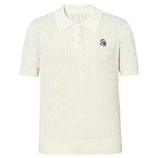 诗凡黎莱赛尔POLO领绞花针织衫薄款圆领短袖开衫伊芙丽outlets店