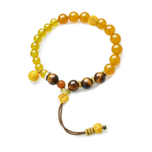 麦玲玲天然水晶转运珠串珠饰品手链虎眼石玛瑙黄色手串节日礼物