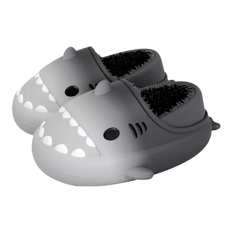 鲨鱼棉鞋居家室内防滑防水冬季男女保暖舒适耐磨增高包跟毛毛棉拖