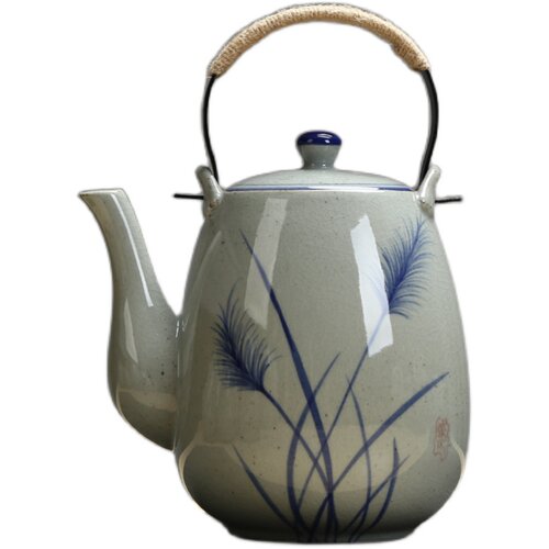 2升陶瓷大茶壶手绘复古泡茶壶凉水壶铁制手柄提梁壶餐厅水壶家用