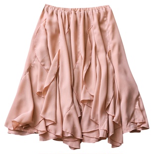 纯色松紧腰显瘦荷叶边飘逸垂坠仙女裙夏季新款短裙雪纺半身裙Z895