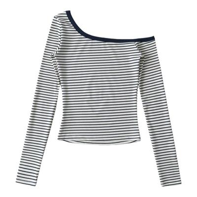Lovedeath黑白条纹斜肩休闲上衣