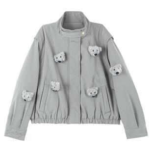 KEIKO [两穿/可卸袖] 三防料酷感立领外套春季灰色马甲棉服夹克