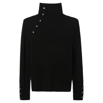 鸟撤柜剪标高领黑色羊毛衫