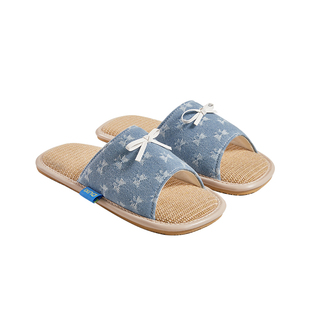 朴西素铭静音亚麻拖鞋男家居室内防滑软底透气吸汗四季家用拖鞋女