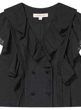 Goodland美地法式欧根泡泡纱v领荷叶边短袖上衣女夏季LC35270130
