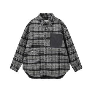 流石男装个性设计感衬衫呢料外套2025年冬季新款男士格子羊毛夹克