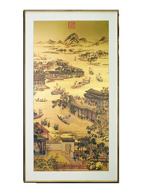 十二月令图新中式玄关铜板山水画