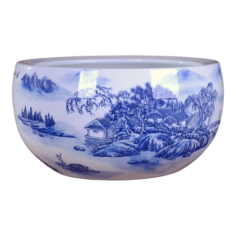 景德镇手绘书画缸卷轴筒陶瓷器金鱼缸水浅乌龟缸睡莲水仙荷花盆
