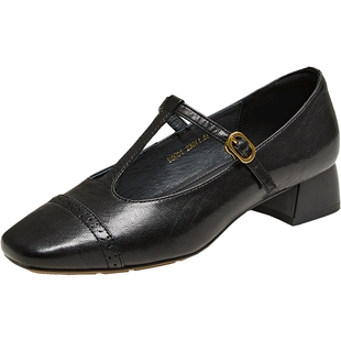 TATA他她复古气质玛丽珍鞋女鞋子羊皮浅口粗跟浅口单鞋USC01CQ5