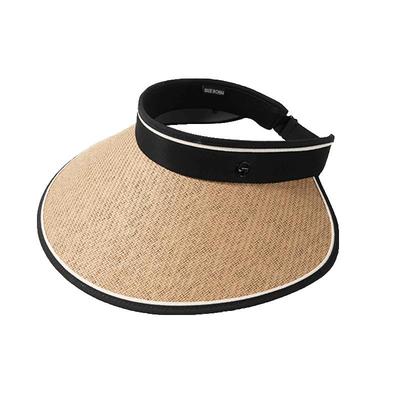 升级大帽檐草编黑胶空顶防晒帽