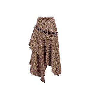 美拉德咖色不规则格子半身长裙春夏女2026新款大码梨形伯克利裙子