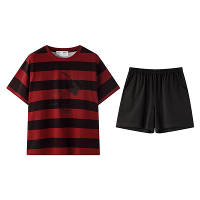 贝妍夏纯棉短袖撞色条纹情侣睡衣