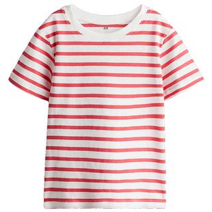 HM童装儿童男童T恤红色时尚洋气条纹打底直筒下摆柔软上衣0611503