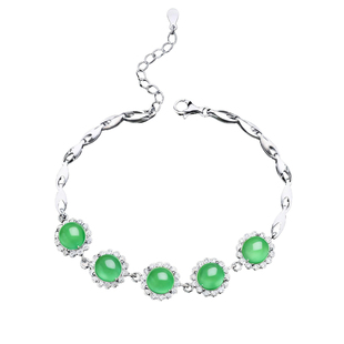 S925纯银手链空托镶嵌玉石翡翠蜜蜡绿松石空托5个圆形石位空托7*7