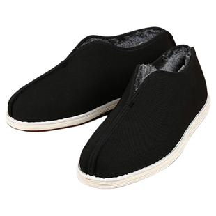 老美华冬季老北京布鞋男加绒加厚防滑中老年千层底一脚蹬保暖棉鞋