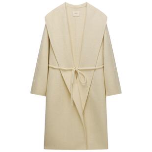 【季末折扣】欧时力 100%羊毛双面呢翻领袍式大衣外套腰带25秋新