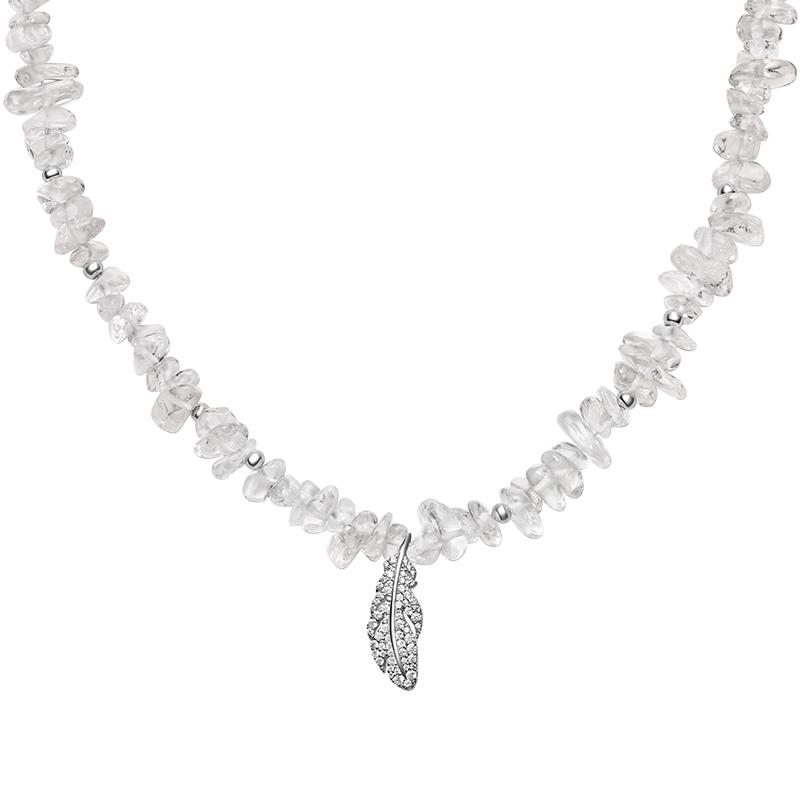 【自营】HEFANG Jewelry/何方珠宝白水晶羽毛项链 精致百搭礼物女