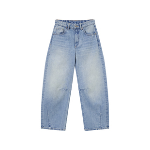 樱桃KIRSH 水洗弯刀牛仔裤女2026春夏新款宽松直筒韩版阔腿裤长裤