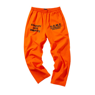 核爆炸潮牌二代橘色美式囚服匪帮纯棉男士工装宽松大码休闲长裤