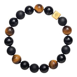 ALVIS 本命年转运黄虎眼石手串珠男士潮流复古天然黑玛瑙手链刻字